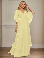 A-line V-Neck Floor-Length Chiffon Mother of the Bride Dress With Sequins Appliques Lace Beading by Dreamylily