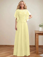 A-line Scoop Illusion Floor-Length Lace Chiffon Mother of the Bride Dress With Sequins by Dreamylily