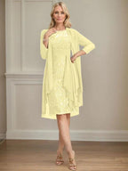 Sheath/Column Scoop Illusion Knee-Length Lace Chiffon Mother of the Bride Dress With Cascading Ruffles Sequins by Dreamylily
