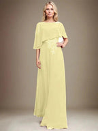 A-line Scoop Floor-Length Chiffon Lace Mother of the Bride Dress With Sequins Beading by Dreamylily