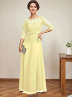 A-line Scoop Illusion Ankle-Length Chiffon Lace Mother of the Bride Dress With Rhinestone Beading by Dreamylily
