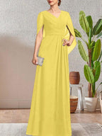 Dark Navy A-Line V-Neck Long Mother of Bride Dress by Dreamylily