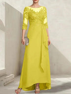 A-line Scoop Illusion Asymmetrical Lace Chiffon Mother of the Bride Dress With Sequins Cascading Ruffles by Dreamylily
