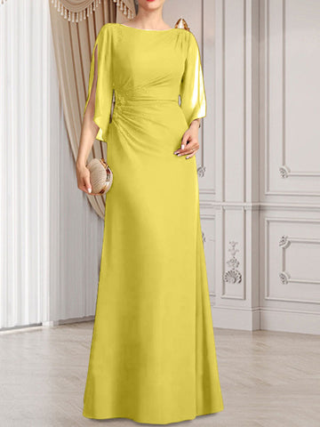 Sheath/Column Scoop Floor-Length Chiffon Mother of the Bride Dress With Pleated Beading