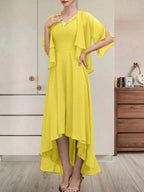 A-line V-Neck Asymmetrical Chiffon Mother of the Bride Dress With Beading Sequins by Dreamylily