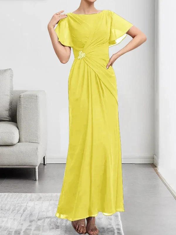 A-line Scoop Ankle-Length Chiffon Mother of the Bride Dress With Beading Pleated by Dreamylily
