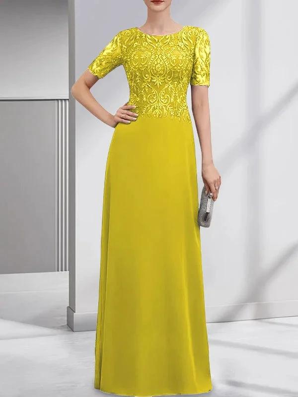A-line Scoop Floor-Length Lace Chiffon Mother of the Bride Dress With Sequins by Dreamylily