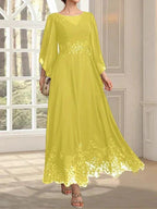 A-line Scoop Illusion Ankle-Length Lace Chiffon Mother of the Bride Dress With Sequins by Dreamylily