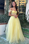 Yellow Off-the-Shoulder Bustier A-Line Tulle Prom Dress Formal Dress PSK376 by pgmdress