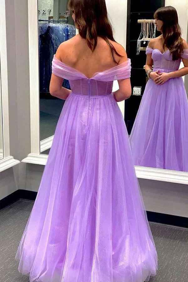 Yellow Off-the-Shoulder Bustier A-Line Tulle Prom Dress Formal Dress PSK376 by pgmdress