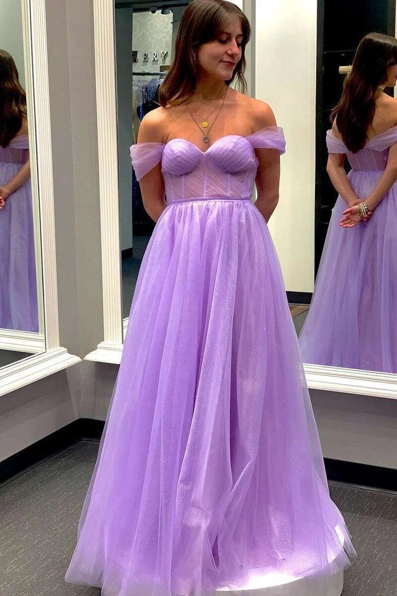 Yellow Off-the-Shoulder Bustier A-Line Tulle Prom Dress Formal Dress PSK376 by pgmdress