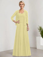 A-line Square Floor-Length Lace Chiffon Mother of the Bride Dress With Sequins by Dreamylily