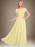 A-Line Scoop Floor-Length Chiffon Mother of the Bride Dress With Applique & Sequins by Dreamylily