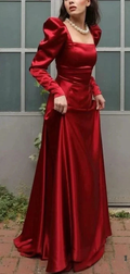 Elegant Square Neck Red Satin A Line Prom Evening Dress Y7855 by simplepromdress