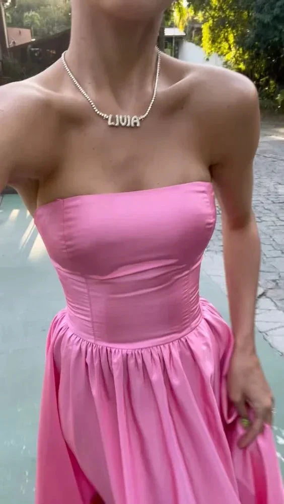 Strapless Pink Satin Long Evening Dress Classy Pink Prom Dress Y442 by simplepromdress