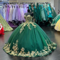Glitter Sweetheart Green Tulle and Gold Appliques Ball Gown Sweet 16 Dress Princess Dress Y4304 by simplepromdress