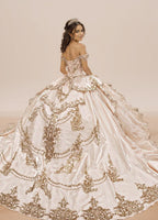 Blush Pink Off Shoulder Quinceanera Dress with Rose Gold Embroidery Ball Gown - ZapDress (ZD17548)