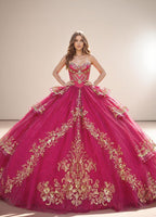 Strapless Fuchsia Quinceanera Dress with Gold Beaded Embroidery Ball Gown - ZapDress (ZD17549)