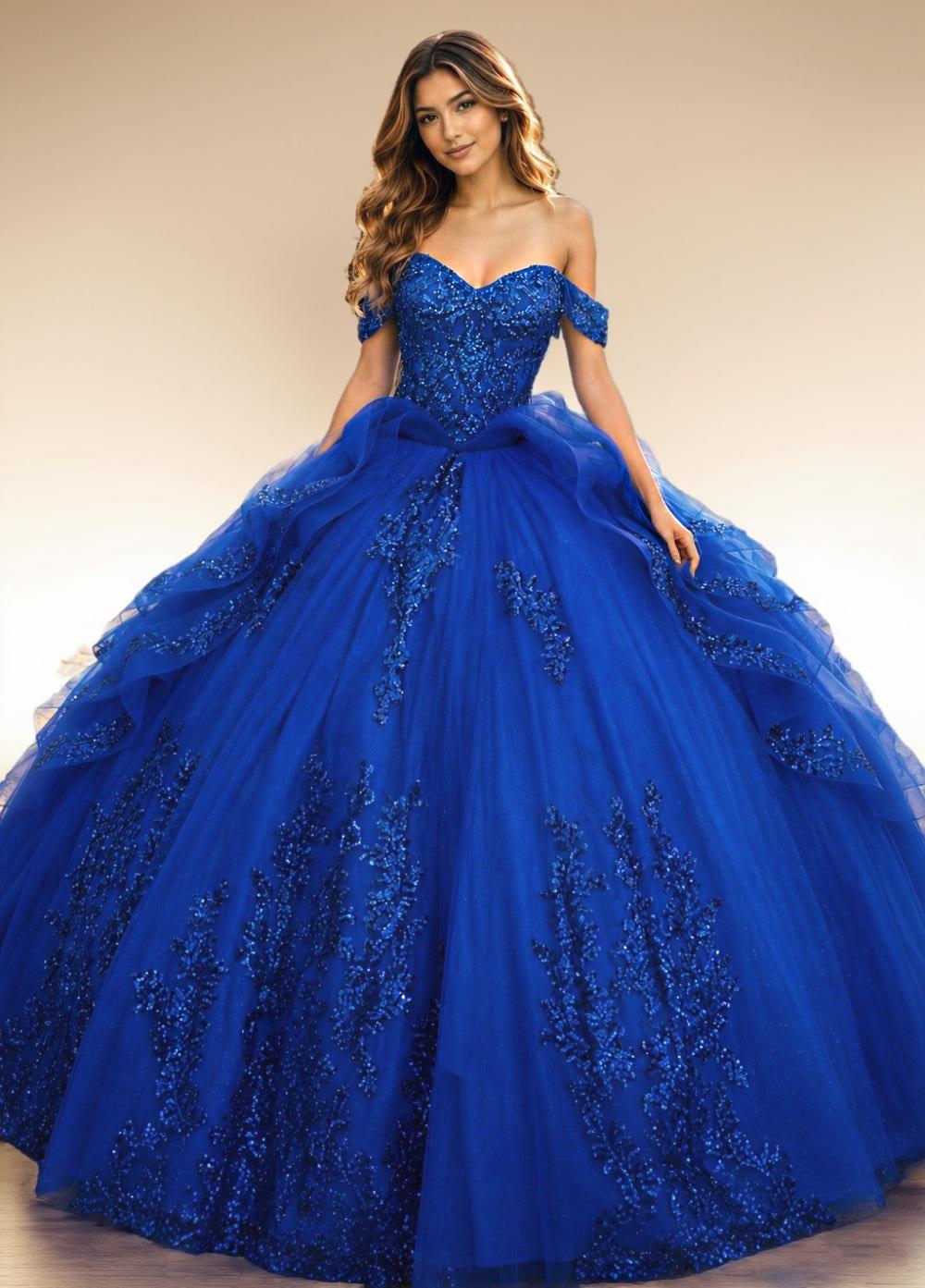 Off Shoulder Sequin Quinceanera Dress Fuchsia Ball Gown with Beaded Appliques - ZapDress (ZD17550)
