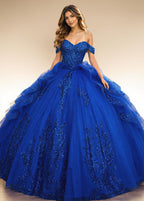 Off Shoulder Sequin Quinceanera Dress Fuchsia Ball Gown with Beaded Appliques - ZapDress (ZD17550)