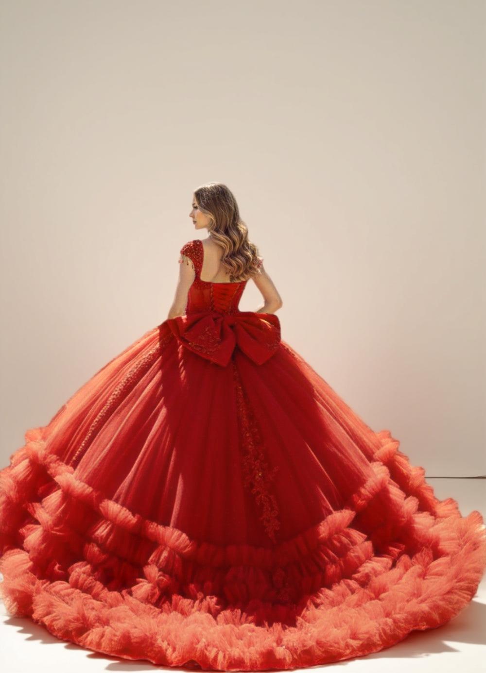 Champagne Off Shoulder Ruffled Quinceanera Dress Ball Gown with Lace Applique - ZapDress (ZD17552)