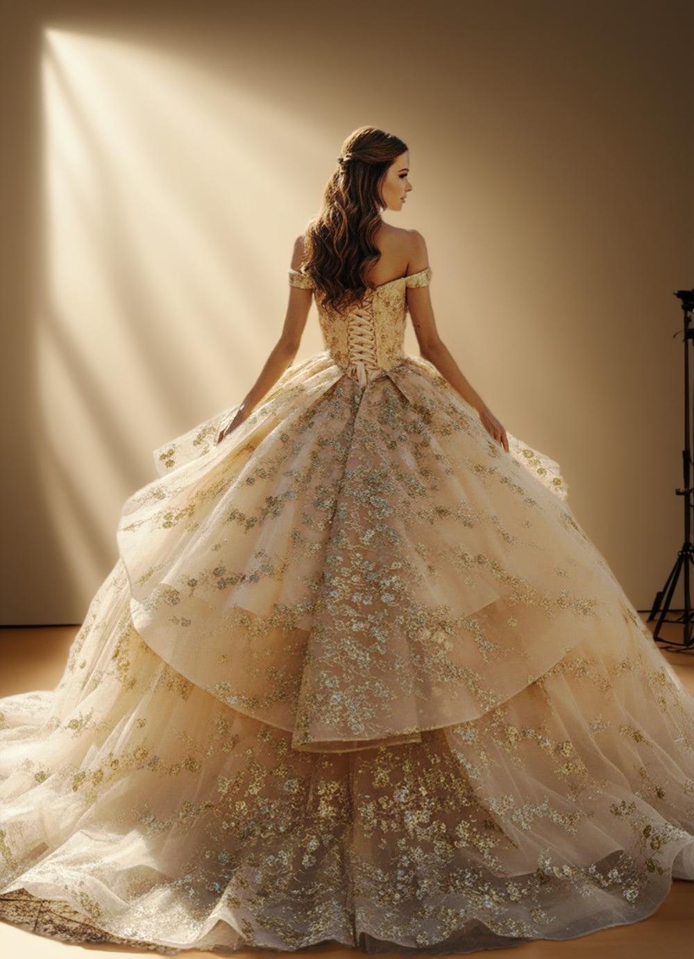 Off Shoulder Quinceanera Ball Gown with Removable Tiered Skirt (ZD17558)