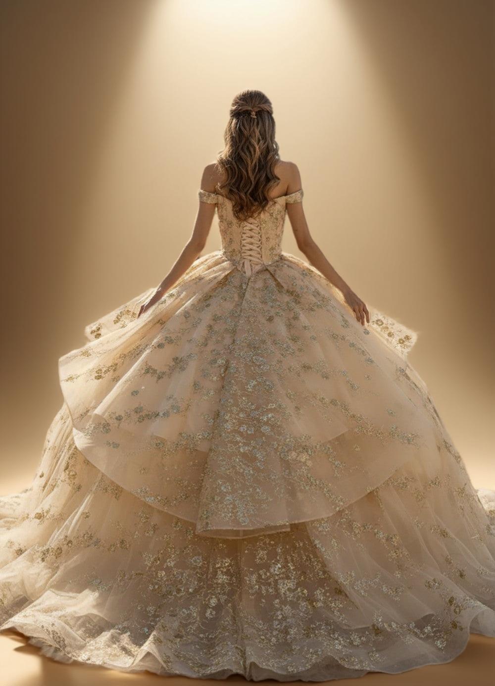Off Shoulder Quinceanera Ball Gown with Removable Tiered Skirt (ZD17558)