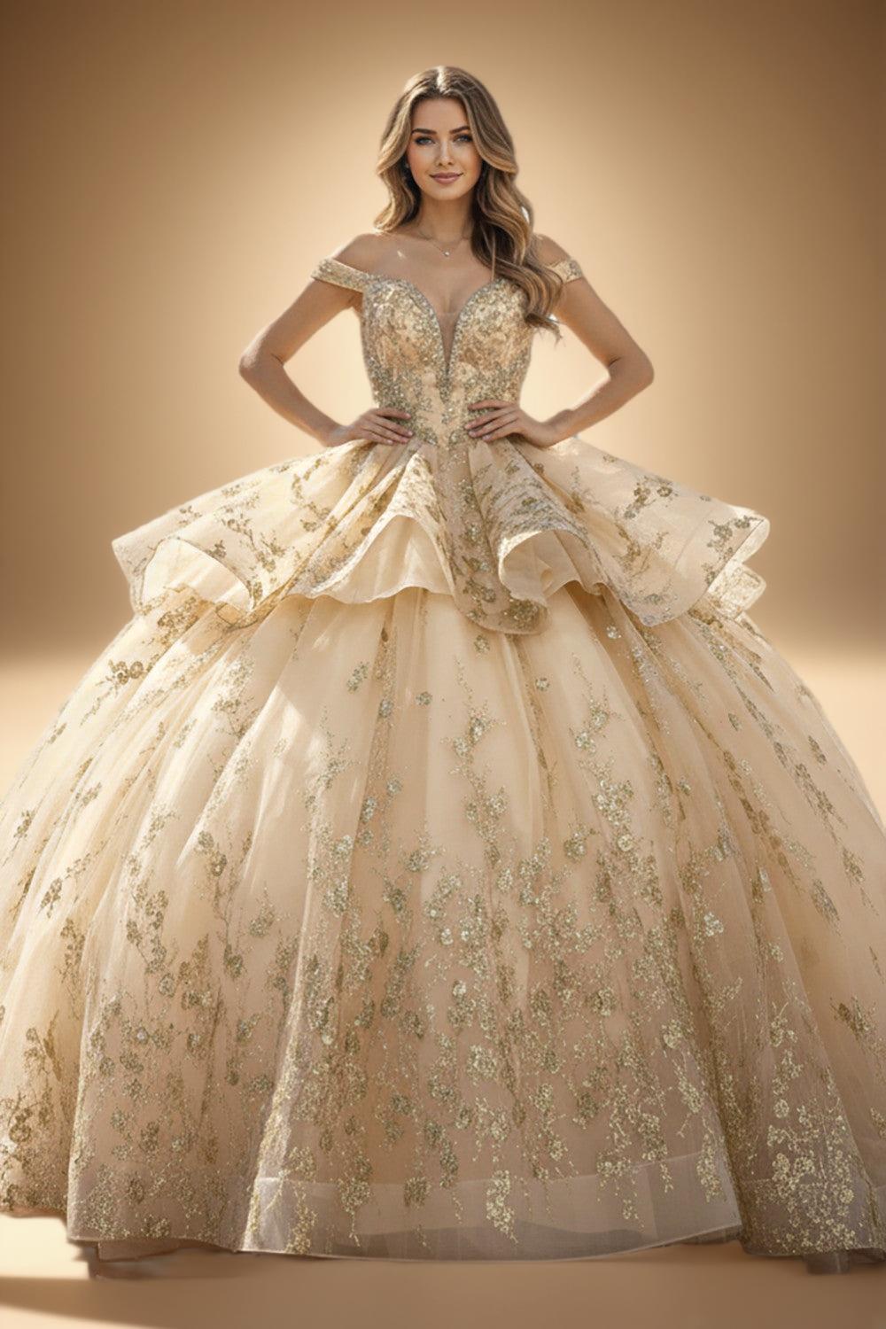Off Shoulder Quinceanera Ball Gown with Removable Tiered Skirt (ZD17558)