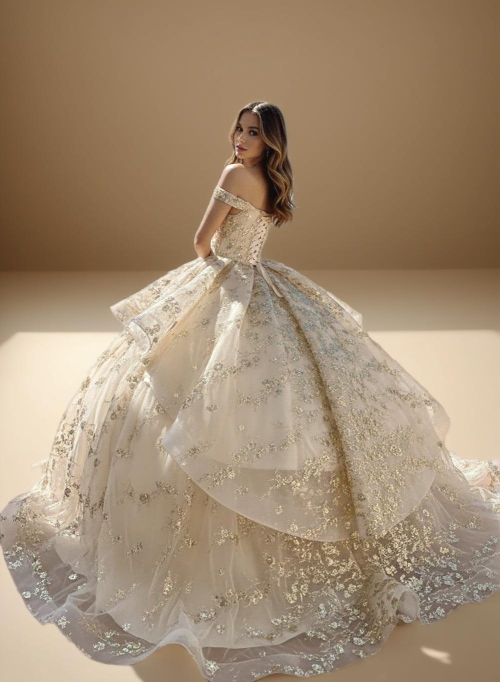Off Shoulder Quinceanera Ball Gown with Removable Tiered Skirt (ZD17558)