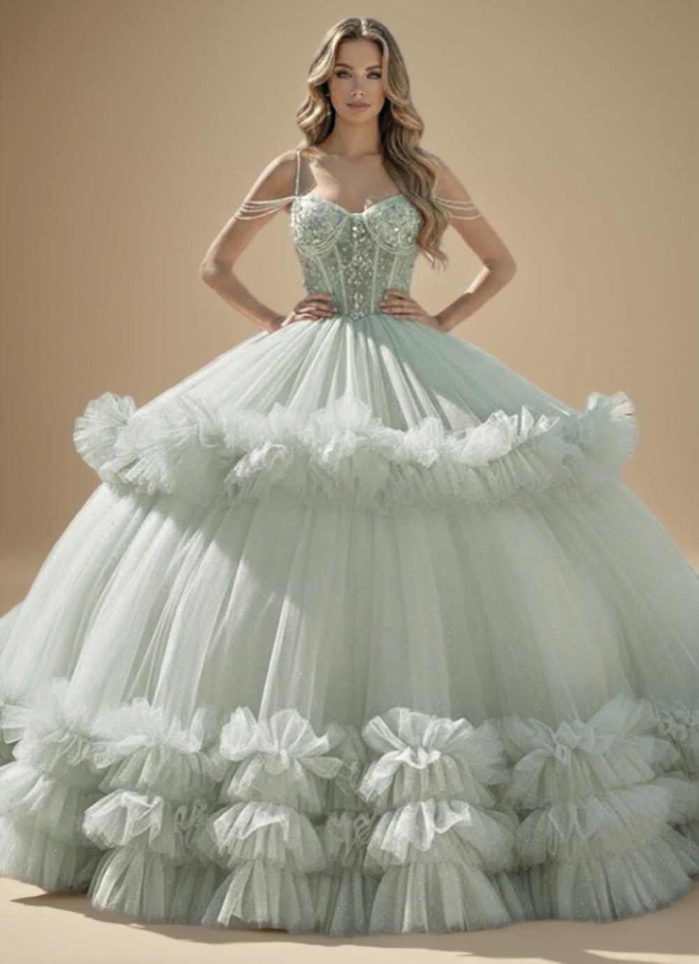 Off Shoulder Quinceanera Ball Gown with Removable Ruffled Skirt (ZD17560)