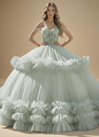 Off Shoulder Quinceanera Ball Gown with Removable Ruffled Skirt (ZD17560)