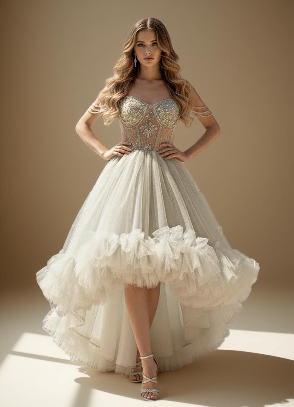 Off Shoulder Quinceanera Ball Gown with Removable Ruffled Skirt (ZD17560)