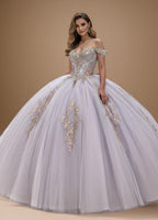 Off Shoulder Corset Beaded Applique Quinceanera Ball Gown in Lilac Gold (ZD17561)