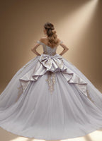 Off Shoulder Corset Beaded Applique Quinceanera Ball Gown in Lilac Gold (ZD17561)