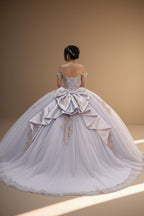 Off Shoulder Corset Beaded Applique Quinceanera Ball Gown in Lilac Gold (ZD17561)