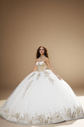 Strapless Glitter Tulle Quinceanera Ball Gown in Ivory Gold (ZD17562)