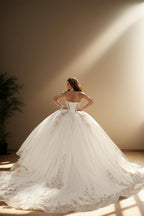 Strapless Glitter Tulle Quinceanera Ball Gown in Ivory Gold (ZD17562)