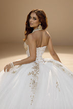 Strapless Glitter Tulle Quinceanera Ball Gown in Ivory Gold (ZD17562)