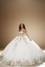 Strapless Glitter Tulle Quinceanera Ball Gown in Ivory Gold (ZD17562)