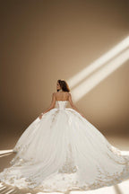 Strapless Glitter Tulle Quinceanera Ball Gown in Ivory Gold (ZD17562)