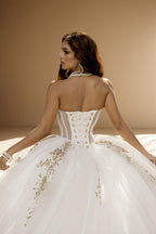 Strapless Glitter Tulle Quinceanera Ball Gown in Ivory Gold (ZD17562)