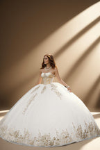 Strapless Glitter Tulle Quinceanera Ball Gown in Ivory Gold (ZD17562)