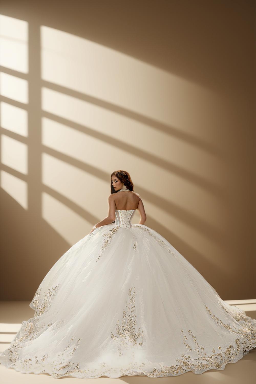 Strapless Glitter Tulle Quinceanera Ball Gown in Ivory Gold (ZD17562)
