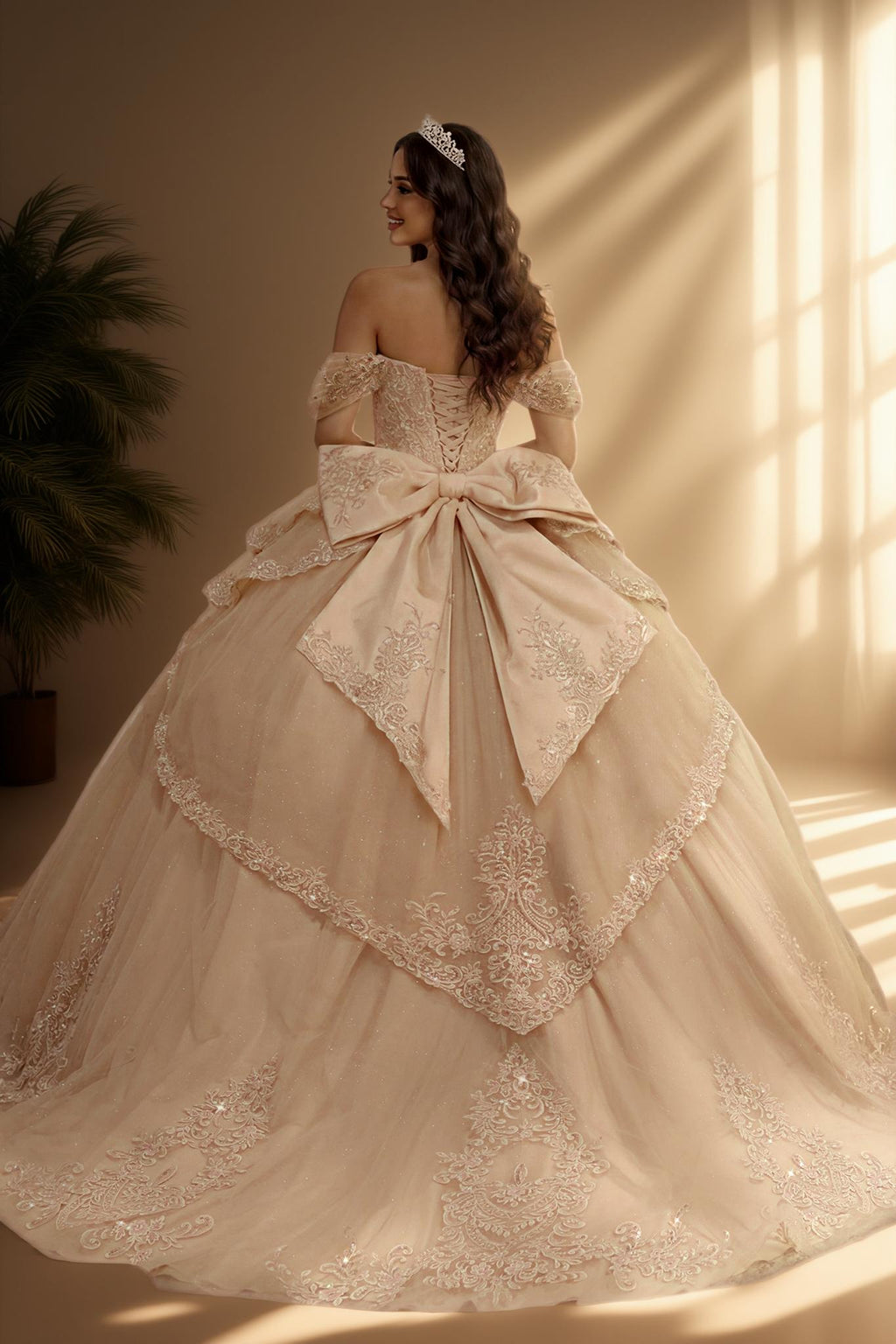 Off Shoulder Embroidered Applique Quinceanera Ball Gown (ZD17563)
