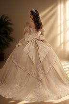 Off Shoulder Embroidered Applique Quinceanera Ball Gown (ZD17563)