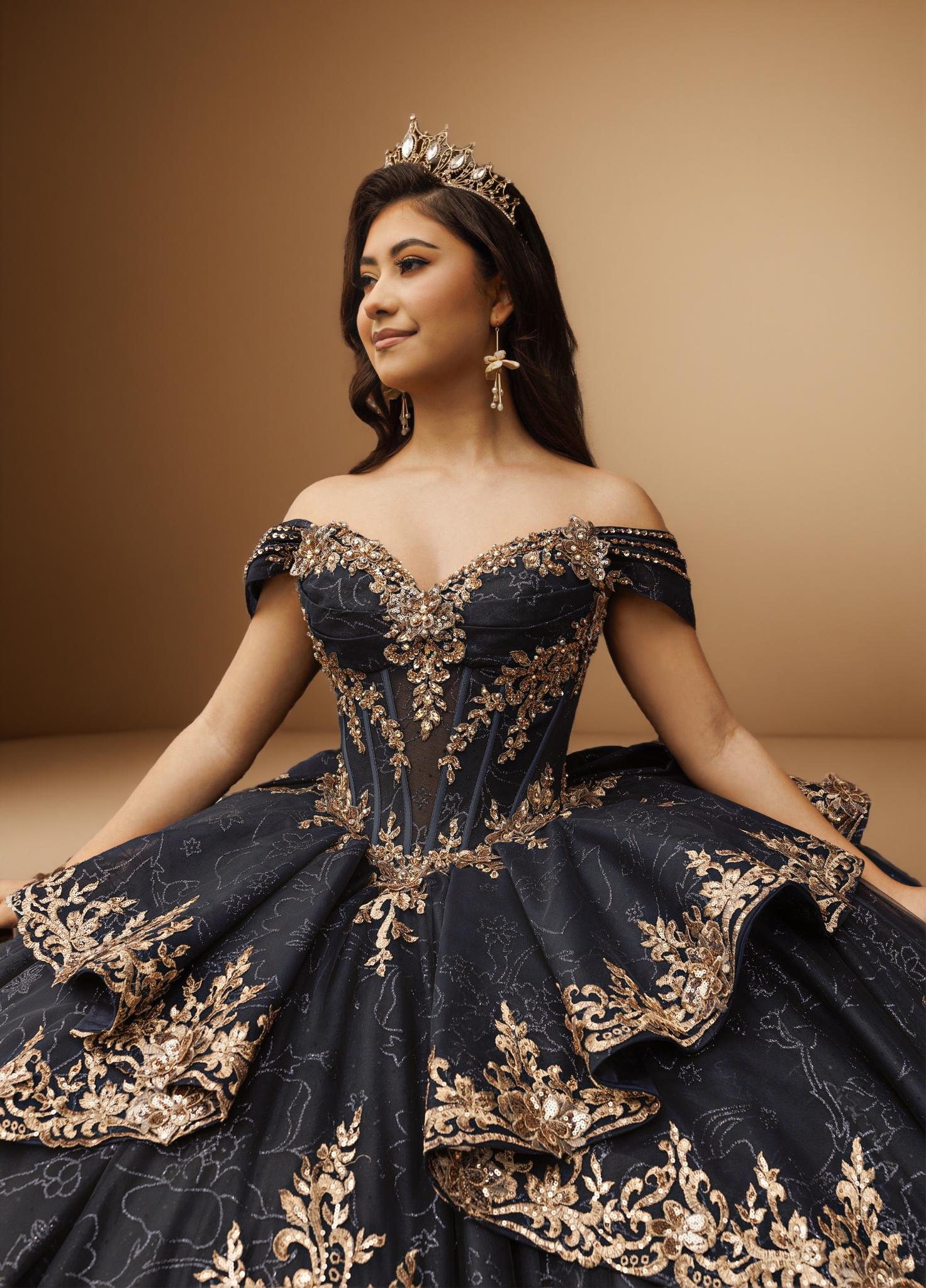 Off Shoulder Layered Skirt Beaded Quinceanera Ball Gown (ZD17566)