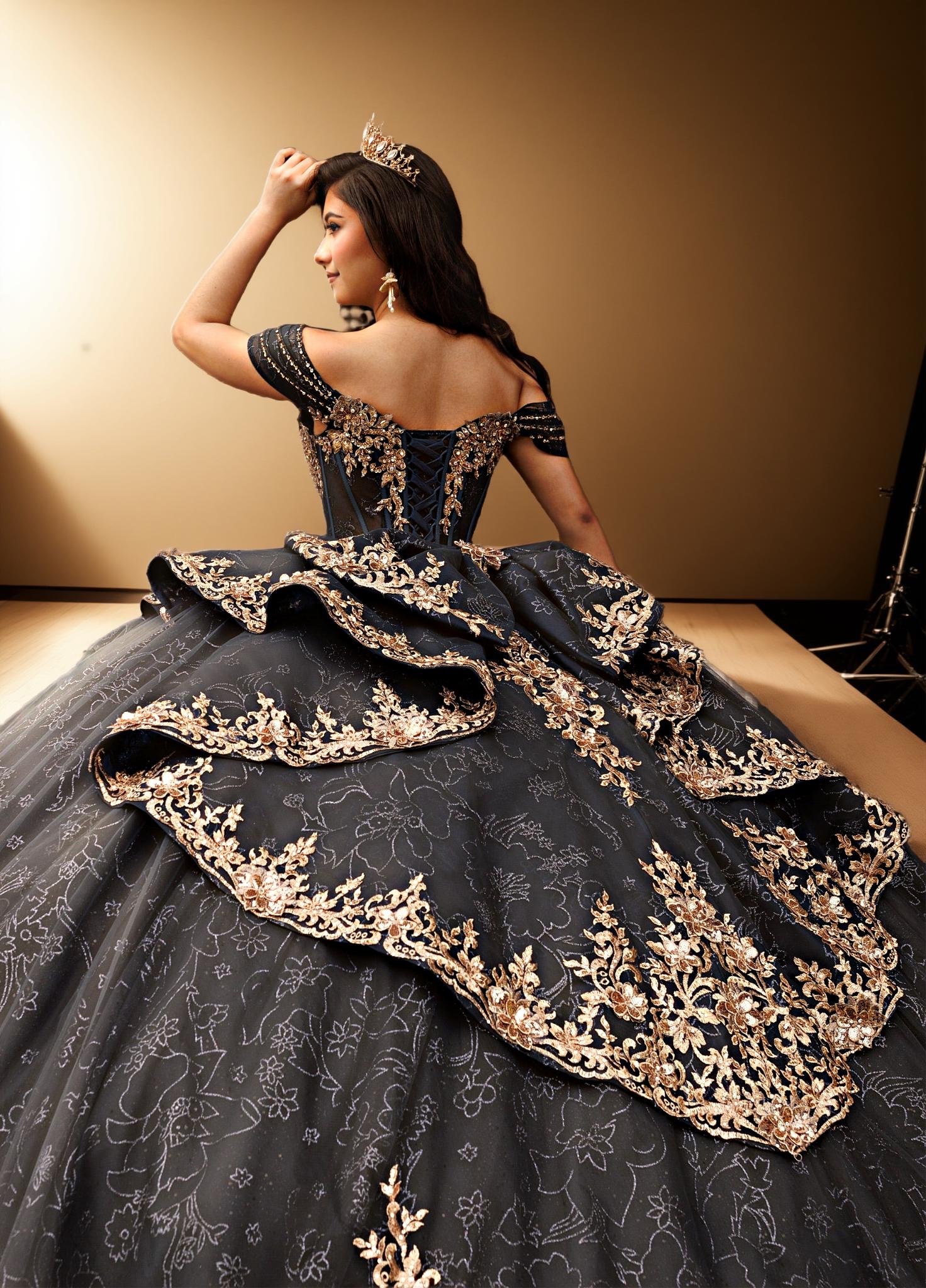 Off Shoulder Layered Skirt Beaded Quinceanera Ball Gown (ZD17566)