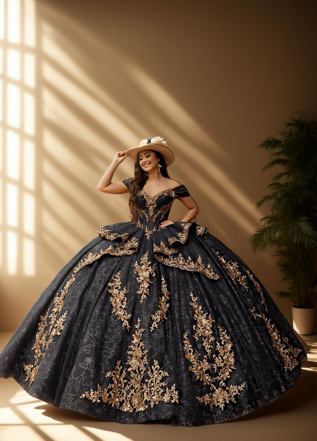 Off Shoulder Layered Skirt Beaded Quinceanera Ball Gown (ZD17566)