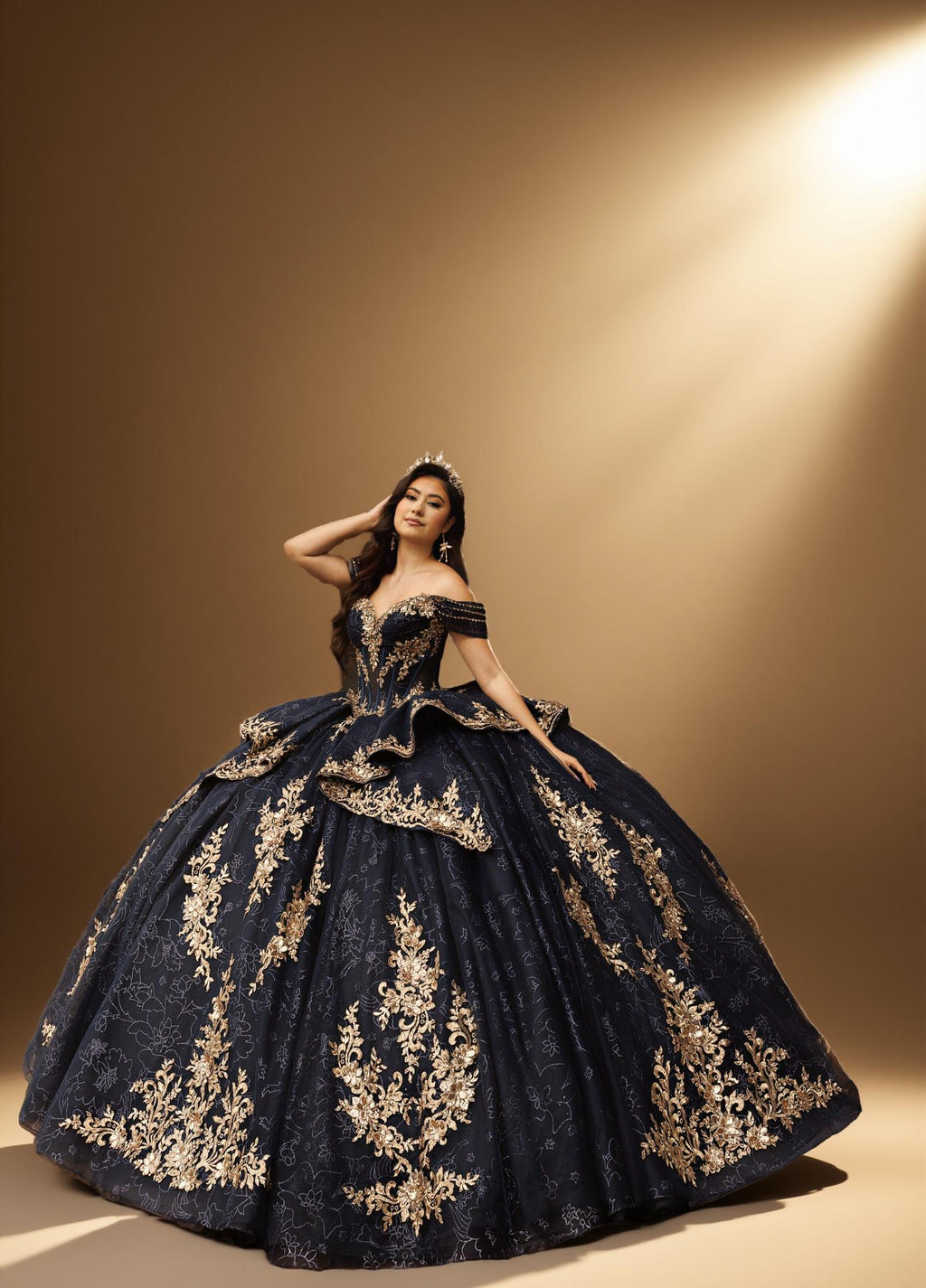 Off Shoulder Layered Skirt Beaded Quinceanera Ball Gown (ZD17566)