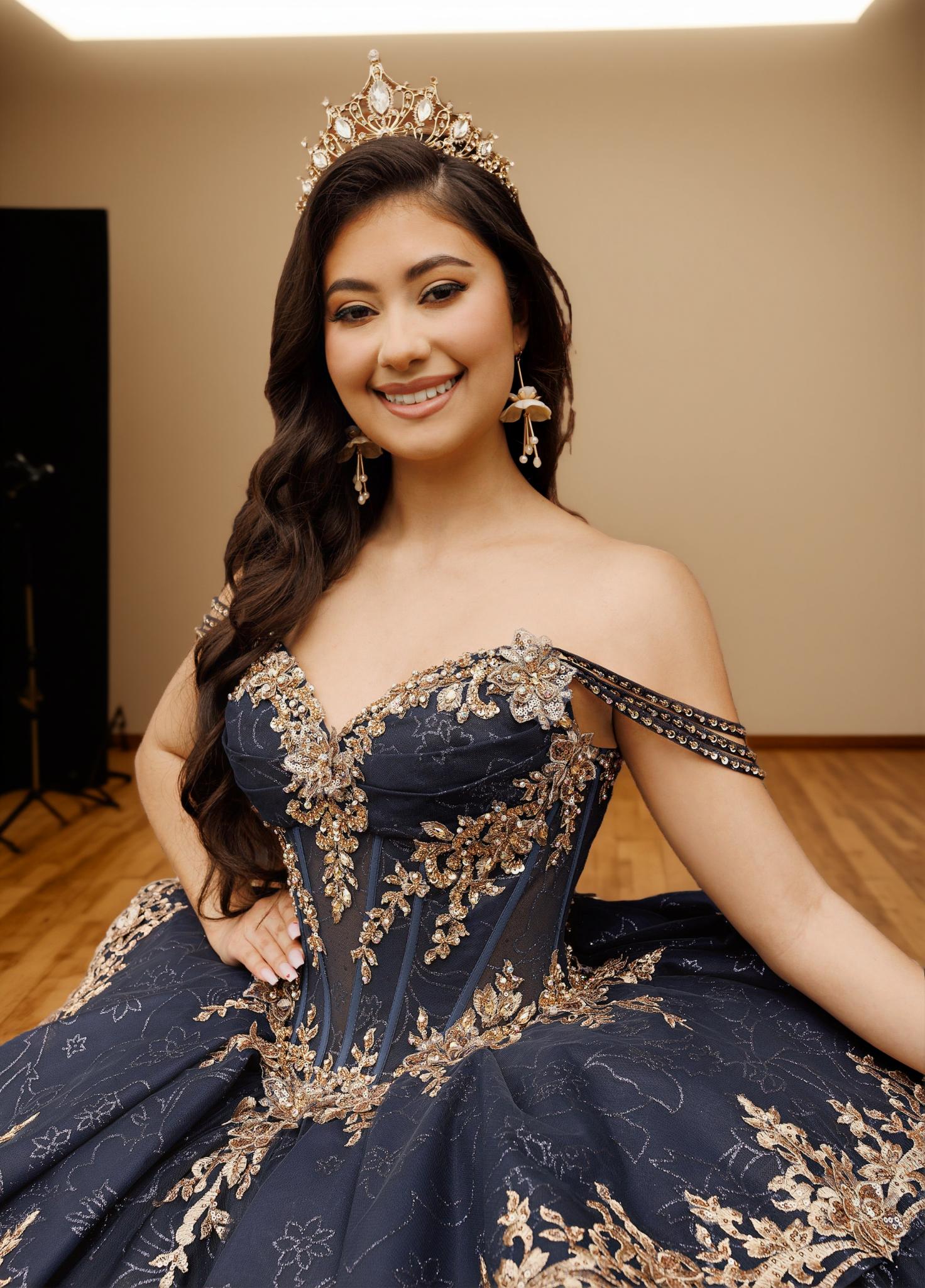 Off Shoulder Layered Skirt Beaded Quinceanera Ball Gown (ZD17566)